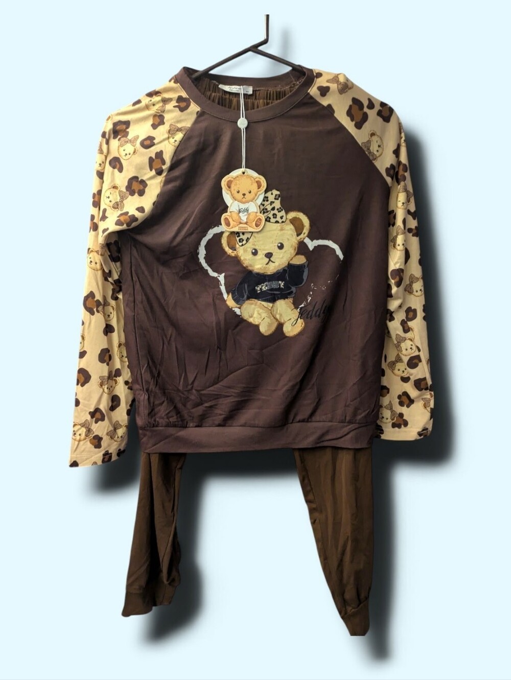 Kids Brown Teddy Bear Pajama Set - Brown